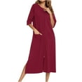 thumbnail image 2 of Jalioing Womens 3/4 Sleeve Nightgown Zipper Front Nightshirt Split Slit Loungewear Nightdress with Pocket, 2 of 7