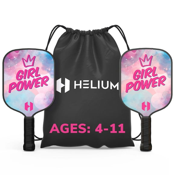 Helium Pickleball Paddle for Kids - (2 Pack - Girl Power) Child Size, Honeycomb Core, Graphite Strike Face, Premium Comfort Grip, Pickleball Paddle & Drawstring Bag