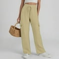 thumbnail image 4 of Linen Pants Women Elastic High Waisted Drawstring Cargo Pants Baggy Wide Leg Pant Casual Beach Pant, 4 of 6