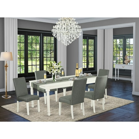 Dining Room Set 7 Piece Table with 6 Chairs Linen Fabric Gray 42x78 Inch