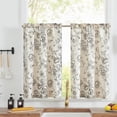 thumbnail image 1 of Floral Linen Tier Curtains 36 Inch Farmhouse Botanic Cafe Drapes for Small Windows Rustic Half Window Curtains for Kitchen Living Room Bathroom Laundry 2 Panels Black on Beige, 1 of 8