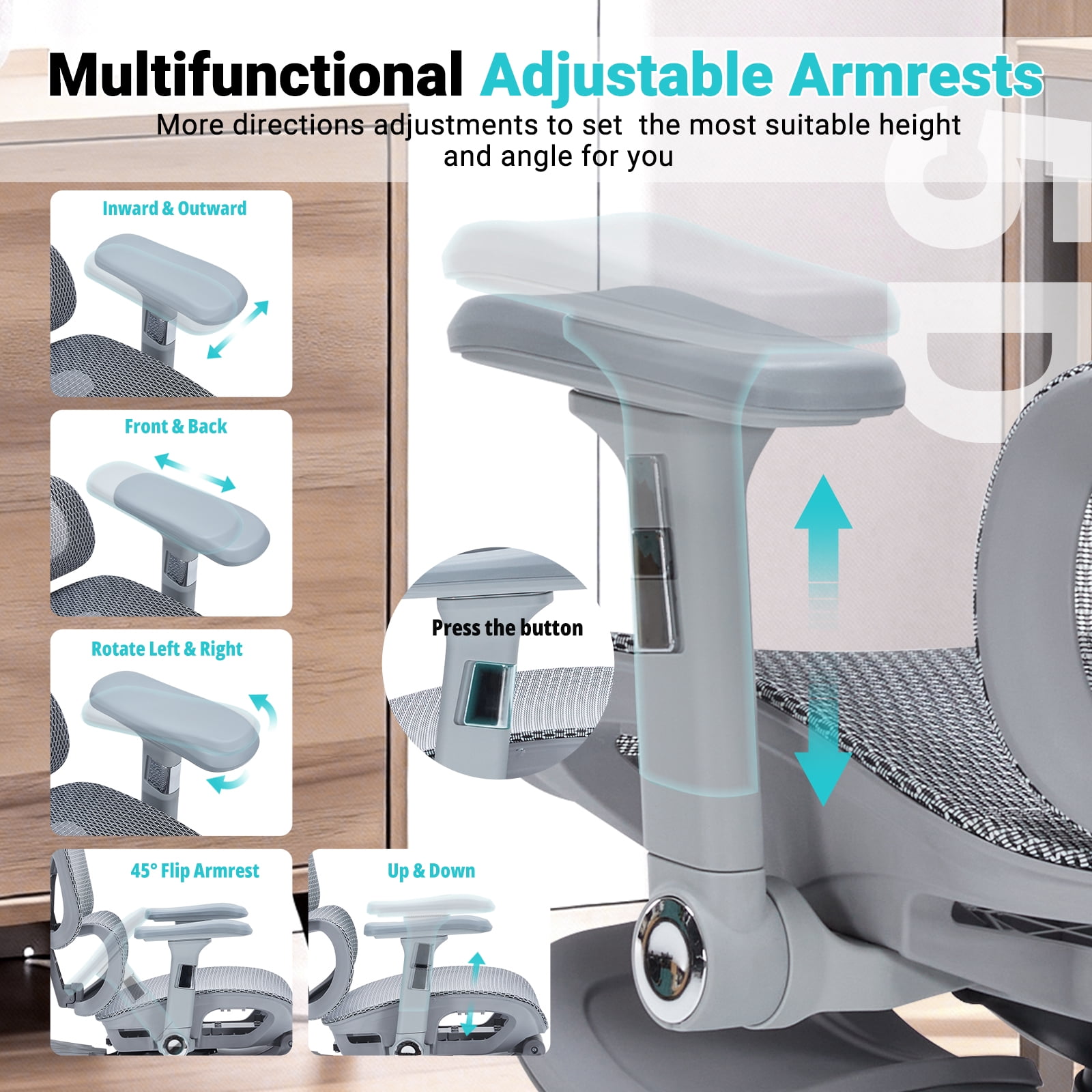 400lbs Ergonomic Office chair with Footrest, High-Back Mesh Desk chair with Adjustable Lumbar Support & Headrest & Armrest, Comfy Computer Gaming chair with Heavy Duty Base for Work, Home & Gaming