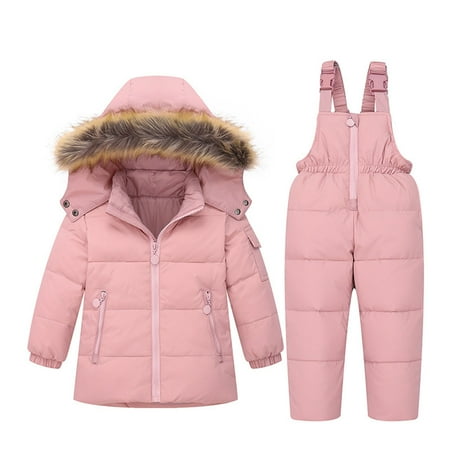 

cllios Detachable Hooded Collar Children s Warm Ski Suit Suit Top+suspenders