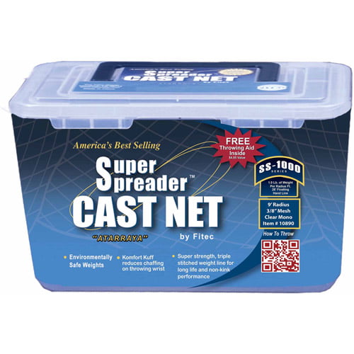 FITEC SS1000 Super Spreader Cast Net, 5' x 3/8" Mesh, Clear, 1 Lb wts
