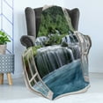 thumbnail image 4 of Waterfall Soft Flannel Fleece Throw Blanket, Majestic Waterfall Landscape Through a Window Imaginary Secret Paradise Print, Cozy Plush for Indoor and Outdoor Use, 50" x 60", Blue Green, by Ambesonne, 4 of 5