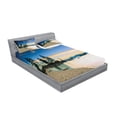 thumbnail image 2 of Ambesonne Beach Fitted Sheet & Pillow Sham Set, Peaceful Paradise Trees, Queen, Blue Cream, 2 of 2