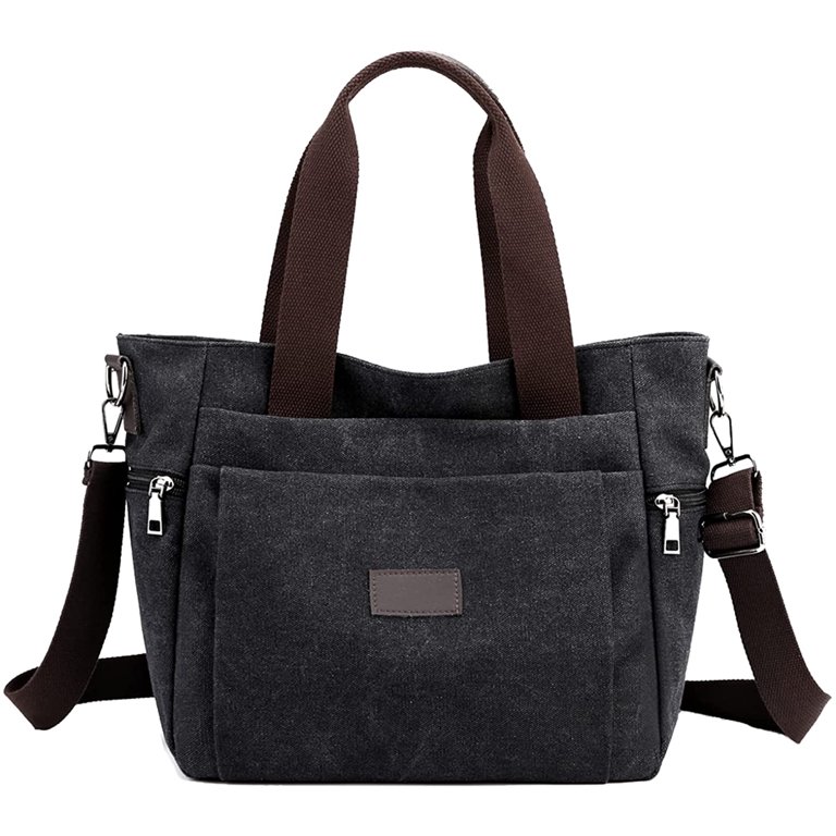 Women's Large Canvas Tote Bag - Multi-Pocket Vintage Style Shoulder/Crossbody Bag (Green)