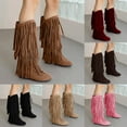 thumbnail image 2 of Mepaouo Womens Fringe Knee High Boots Cowboy Wide Calf Round Toe Walking Riding Dress Long Boots, 2 of 6