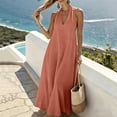 thumbnail image 5 of QUNYINEY Beach Summer Womens Dresses Red A Line Long Sleeveless Sundress Loose Fit Halter Vacation Casual Dresses, 5 of 7