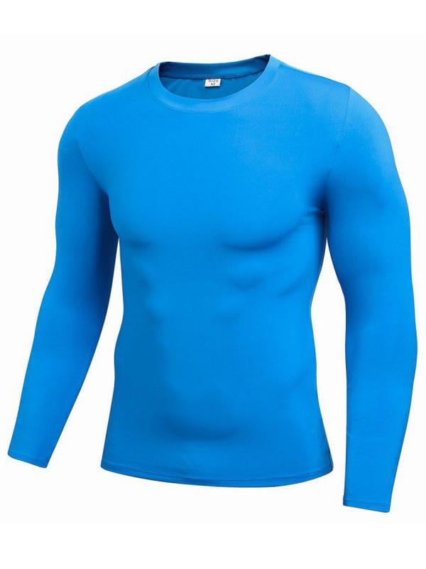 Blue,XL EFINNY Mens Compression Top Long Sleeve T-Shirt Running Gym Fitness Training Base Layer Sportswear Tight Fit Body Shaper Shirt 