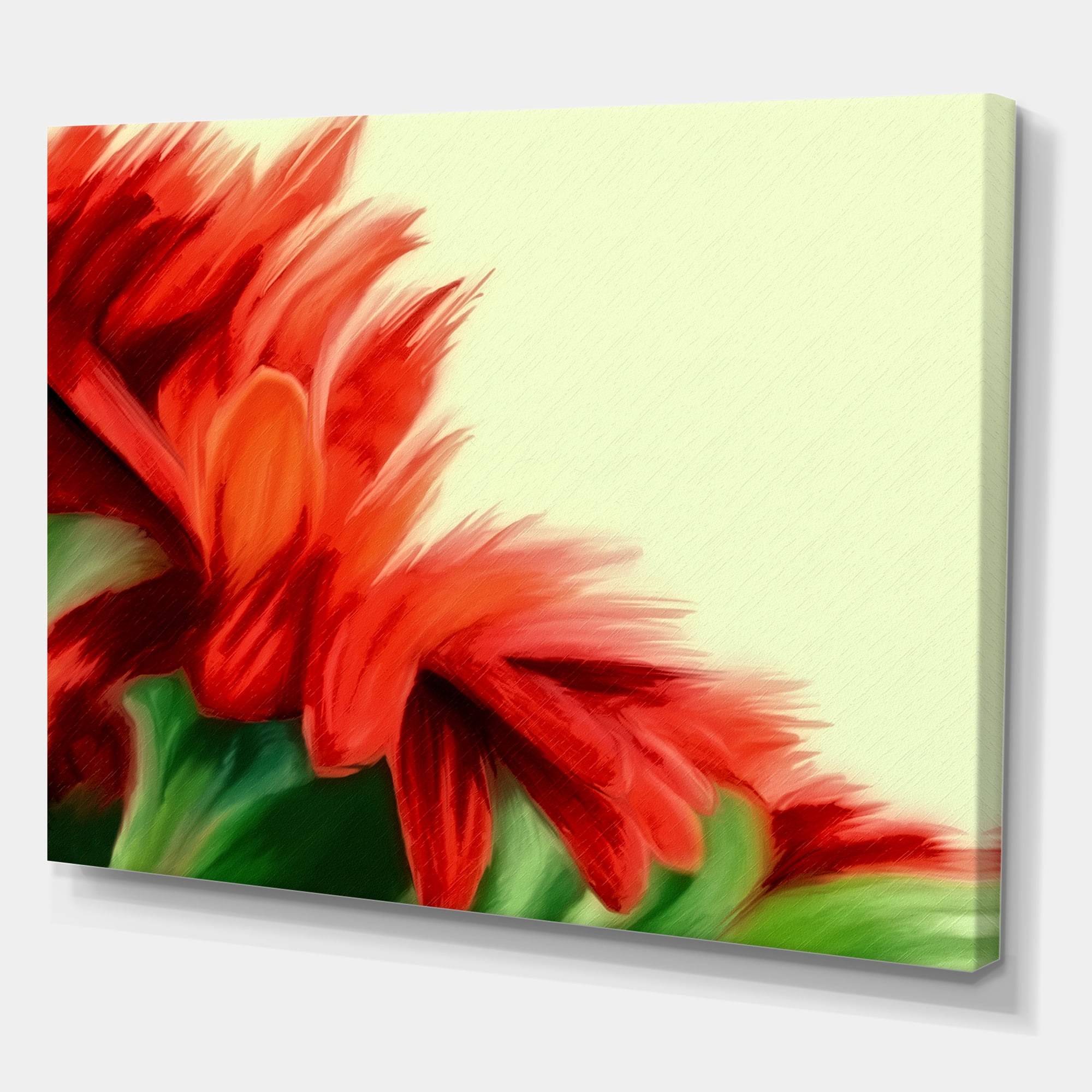 Red Floral Brush Strokes On Green 8 in x 12 in Painting Canvas Art Print, by Designart