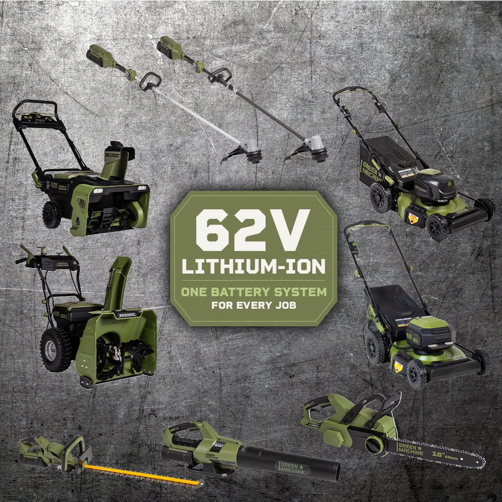 Green Machine 62V Cordless String Trimmer 16" Cut Path with 2.5 Ah Battery and Charger