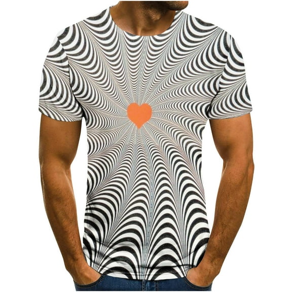 Lilgiuy Men's Print Tee Shirt Summer Casual Plus Size Short Sleeve Crewneck 3D Print T-Shirt Novelty Abstract Graphic Tops for Cycling Jogging(Gray,4XL)