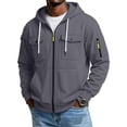thumbnail image 3 of Chiccall Mens Fleece Hoodie Cargo Long Sleeve Full Zip Drawstring Hooded Sweatshirts Casual Loose Fit Athletic Jacket with Multi Pockets, 3 of 6