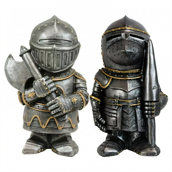 ICERUN 2Pcs Garden Gnomes,Resin Knight Guard Sculpture Garden Decorations,Metal Imitation Lawn Ornaments,Style1
