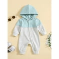thumbnail image 2 of GXFC Baby Boy Fall Jumpsuits Clothes 6M 9M 12M 18M Newborn Boy Long Sleeve Zipper Hooded Contrast Color Bodysuit Babysuit for Infant Boy, 2 of 7
