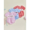 thumbnail image 3 of Infant Newborn Baby Girl Summer Romper Cute Short Sleeve Bow Embroidery Patchwork Bodysuit Newborn Playsuit, 3 of 9