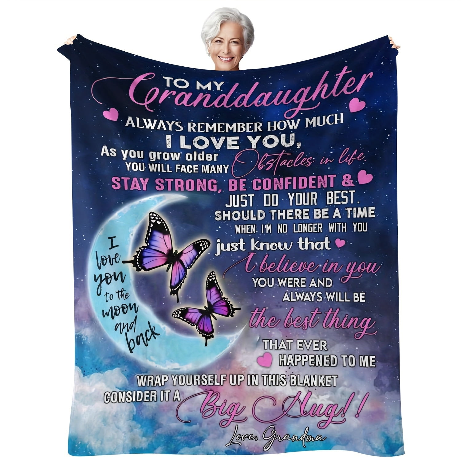 Cozy Flannel 'to My Granddaughter' Love Blanket Soft Warm All-Season Sofa Throw with Inspirational Message & Butterfly Design Perfect Birthday Gift from Grandma Flannel Blanket