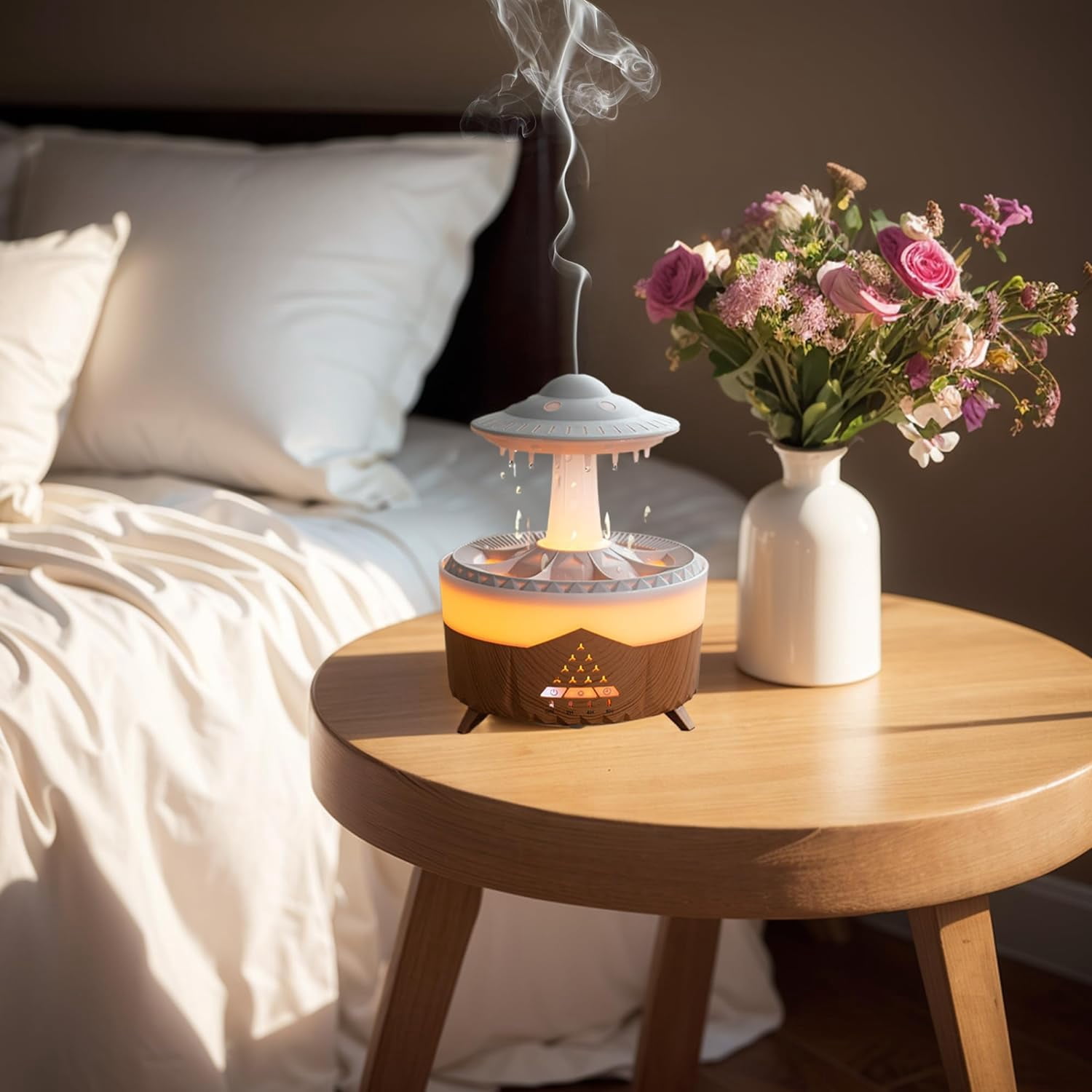Air Humidifier for Bedroom:7 Colors Rain Cloud Humidifier with Water Drip,2 in 1 Cool Mist Humidifiers and Oil Diffuser for Home,Mini Mushroom Humidifier for Baby Bedside Sleeping (Brown)