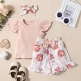thumbnail image 2 of Gerichy Girls Summer Outfits, Girls Fly Sleeve Ribbed Tops T Shirt Floral Prints Suspenders Shorts Headbands Outfits, 2 of 9