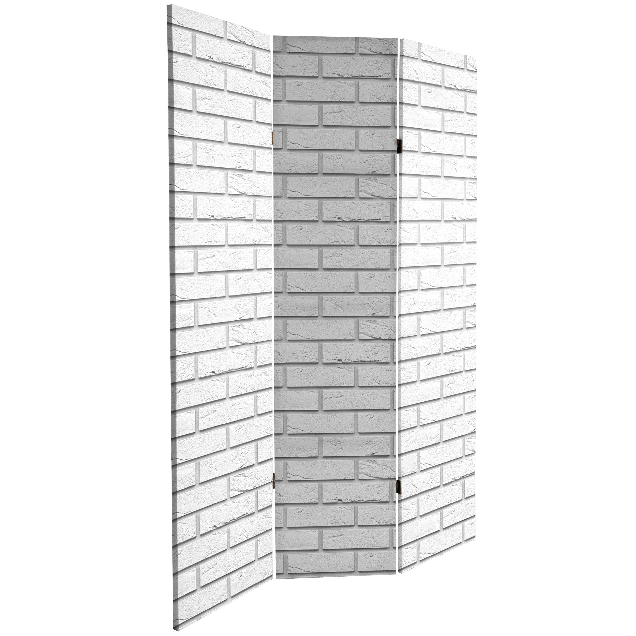Oriental Furniture 6 ft. Tall Double Sided Black & White Brick Canvas Room Divider