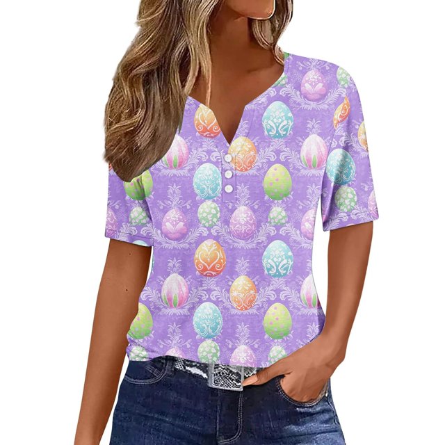 Blusas de Verano de las Mujeres Casual Gradiente Manga Corta V-Cuello Superior, Ligera Imitación de Tela de Estante para la Primavera Y el Verano Diario Y de Fiesta