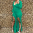 thumbnail image 2 of Usmixi Rompers for Women Fall Sexy Slit Bodycon Party Club Long Jumpsuits V-Neck Long Sleeve Formal Solid Maxi Womens Jumpsuits on, 2 of 5