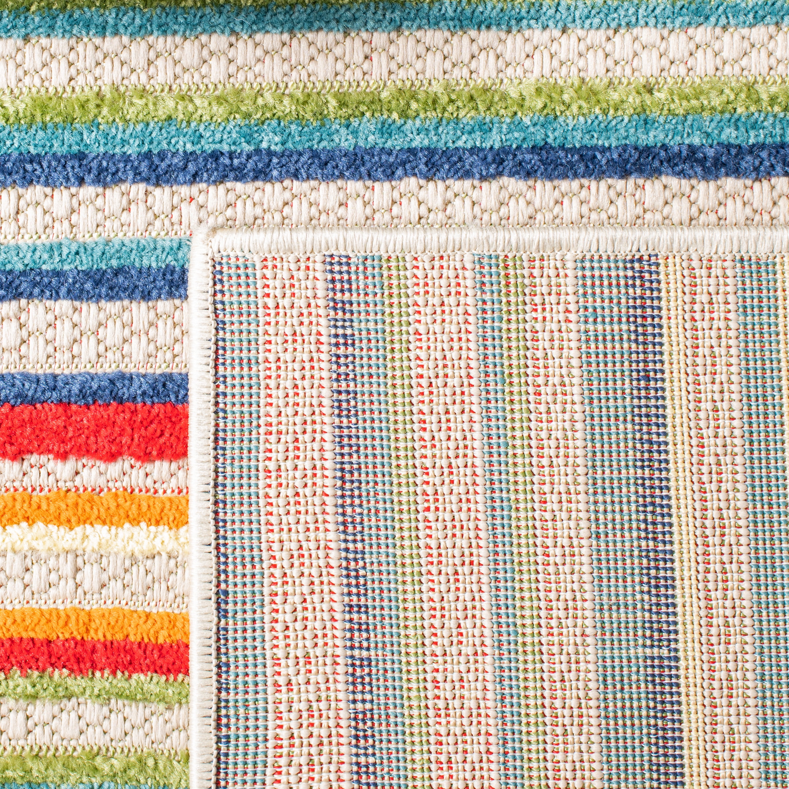 SAFAVIEH Cabana Fedelma Striped Indoor/Outdoor Area Rug, Ivory/Green, 6'7" x 6'7" Square