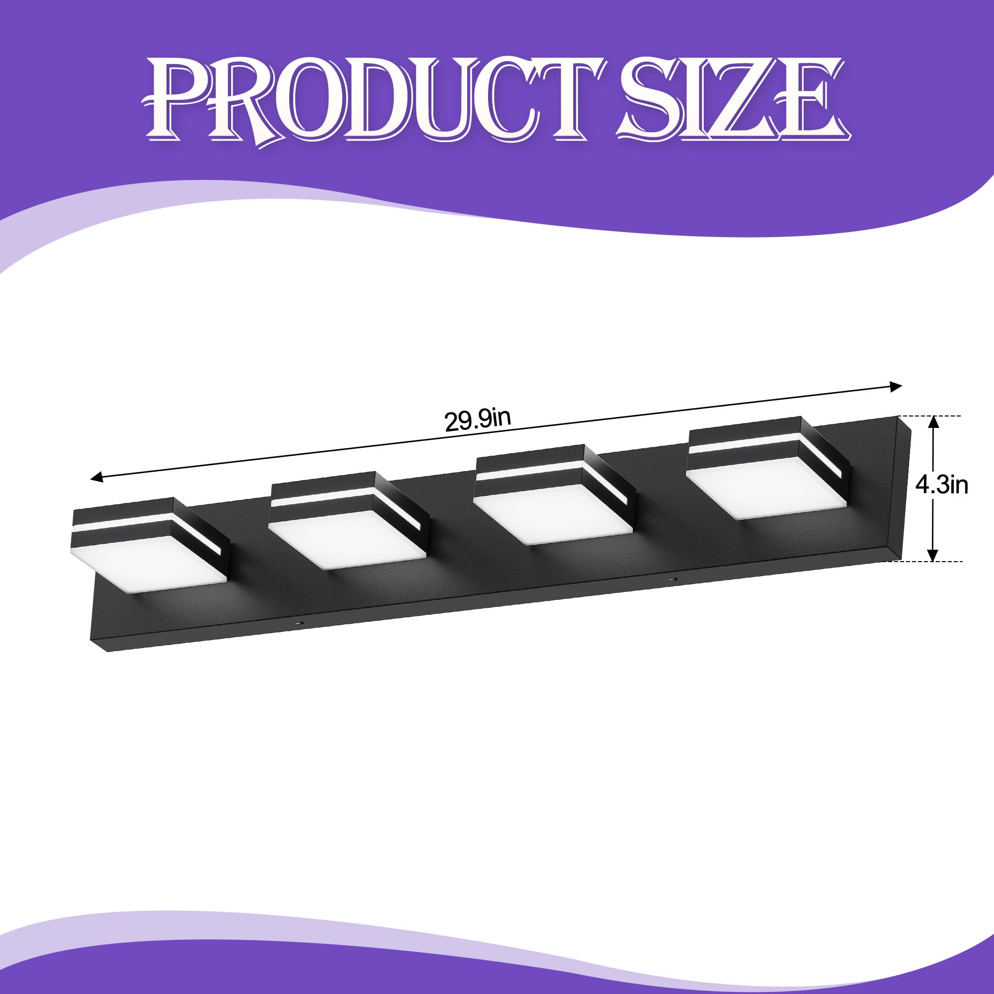 GCGAFUL 30 in. 4-Light Matte Black Modern Dimmable Bathroom Vanity Light with 360° Rotatable Head, Wall Sconce for Bathroom and Mirror