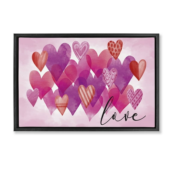 Stupell Industries Love with Layered Hearts Text & Numbers Painting Black Floater Framed Canvas Art Print Wall Art, 25 x 17