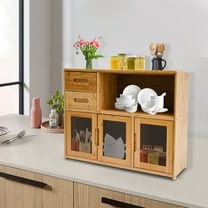Bamboo Kitchen Pantry, Kitchen Storage Cabinet Wood Kitchen Pantry Sideboard, Floor Mount 24.4*9*18.9in