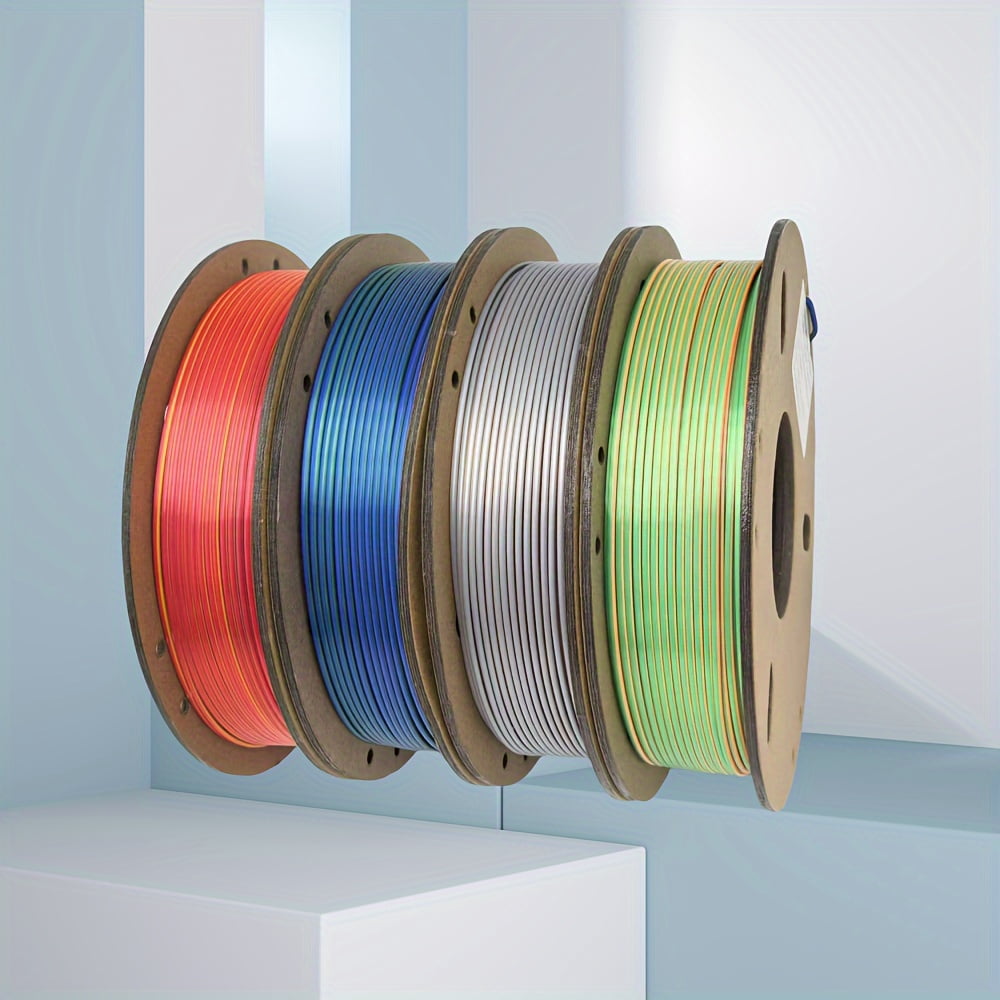 0.55LB x 4 PLA Filament 1.75mm, Tri-Colors 3D Printer Filament, Rainbow PLA Filament Bundle, Coextrusion 3D Filament with PLA Color Change, 250g X 4 Spool, Total 1kg/ 2.2lbs