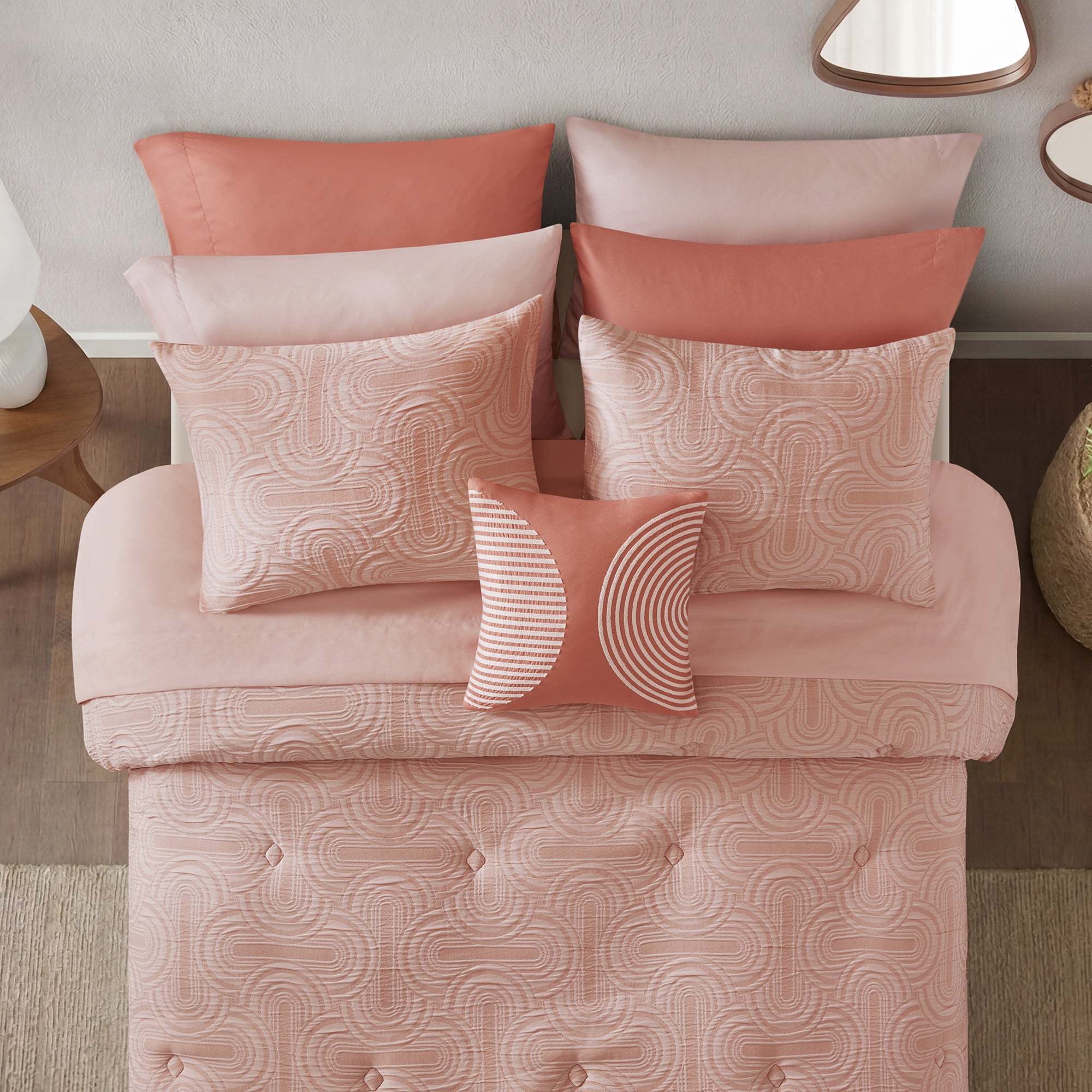Mainstays All in One Reversible Comforter and Sheet set- 11 Piece, Queen, Pink Arch
