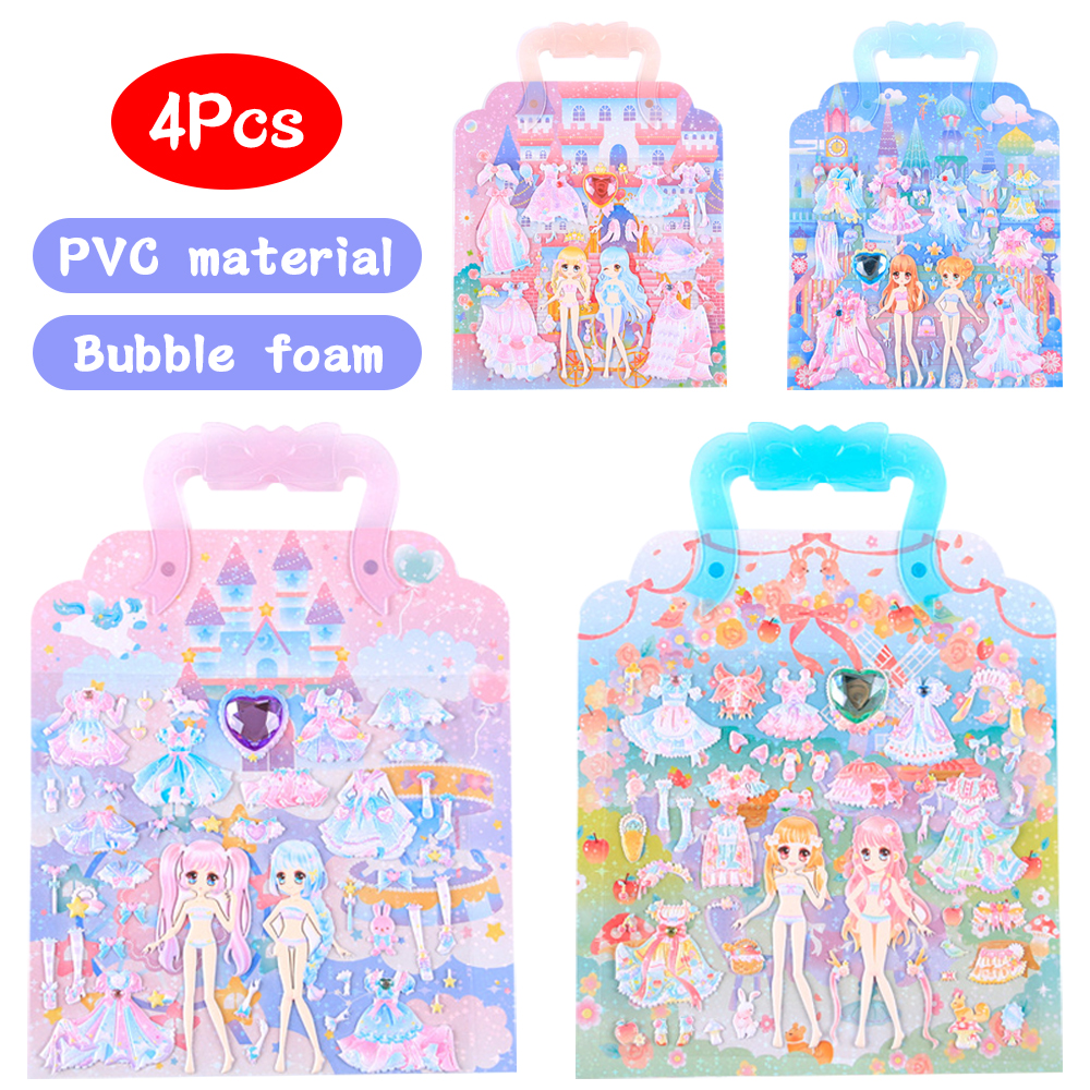 PENGXIANG 4PCS Kids Princess Stickers Toy with 8 Beautiful Mermaid Princess 30+ Gorgeous Dresses Dress Up Game For Girls 2-12 Years Old - image 2 of 6