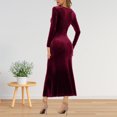 thumbnail image 5 of Vestido de manga larga para mujer Vestido de cóctel fruncido de sirena ajustado Ygjytge Vino rojo T S para Mujer, 5 of 5
