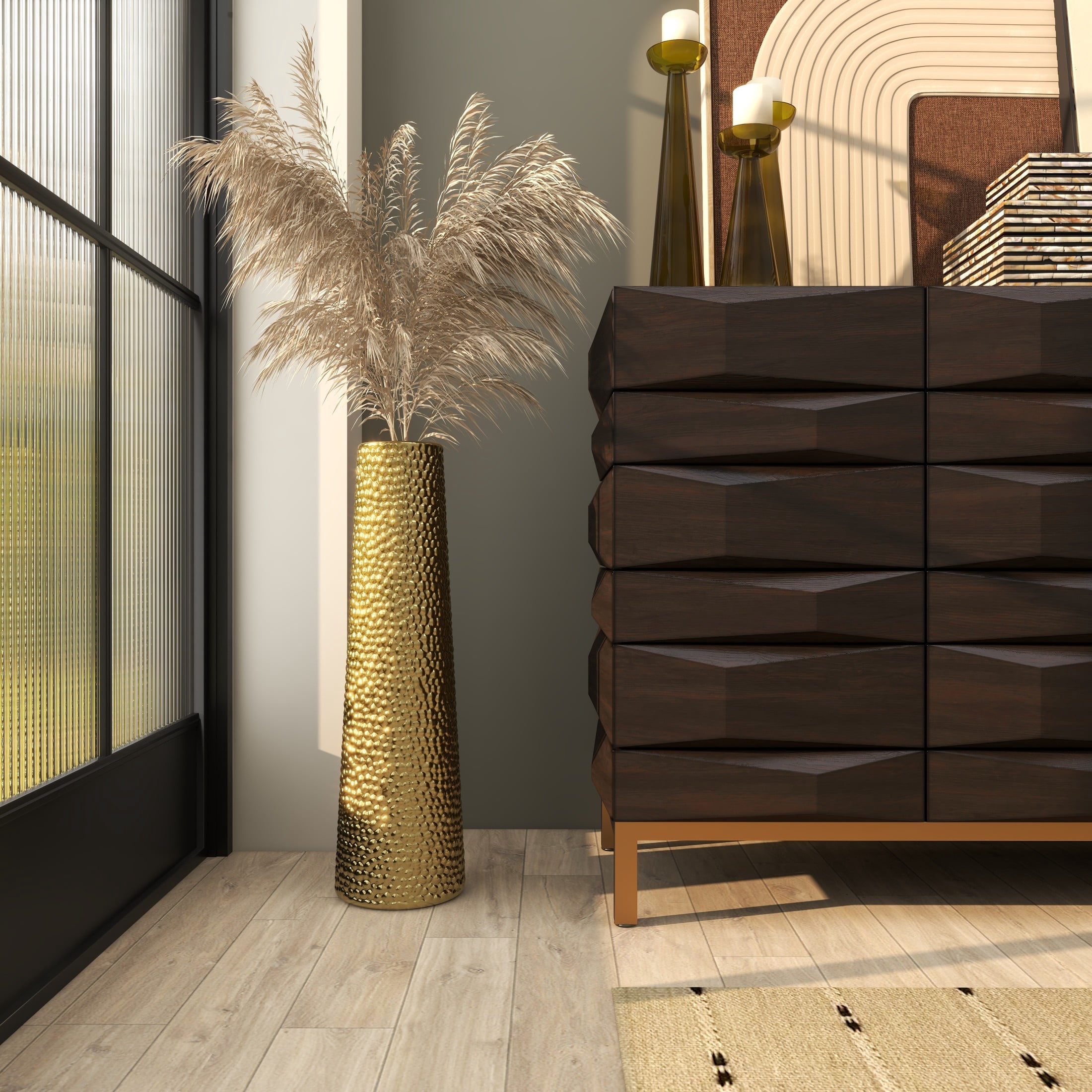 DecMode 25" Gold Ceramic Vase with Bubble Texture