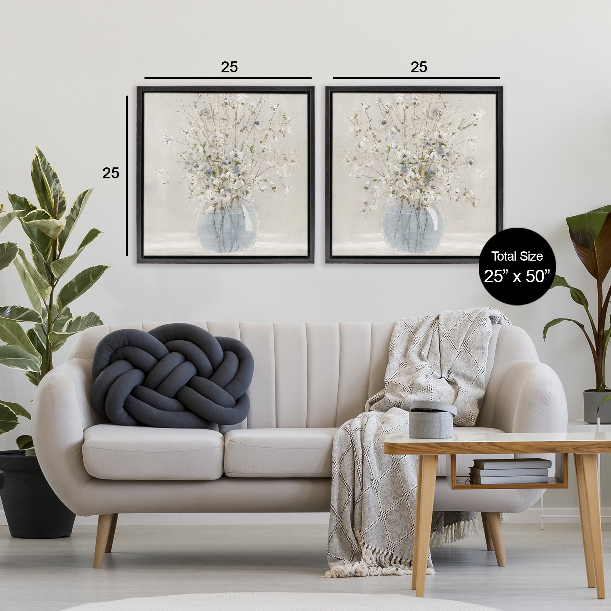 Stupell Industries Delicate Glass Vase Bouquet 2 Piece Black Framed Floater Canvas Set, design by Carol Robinson