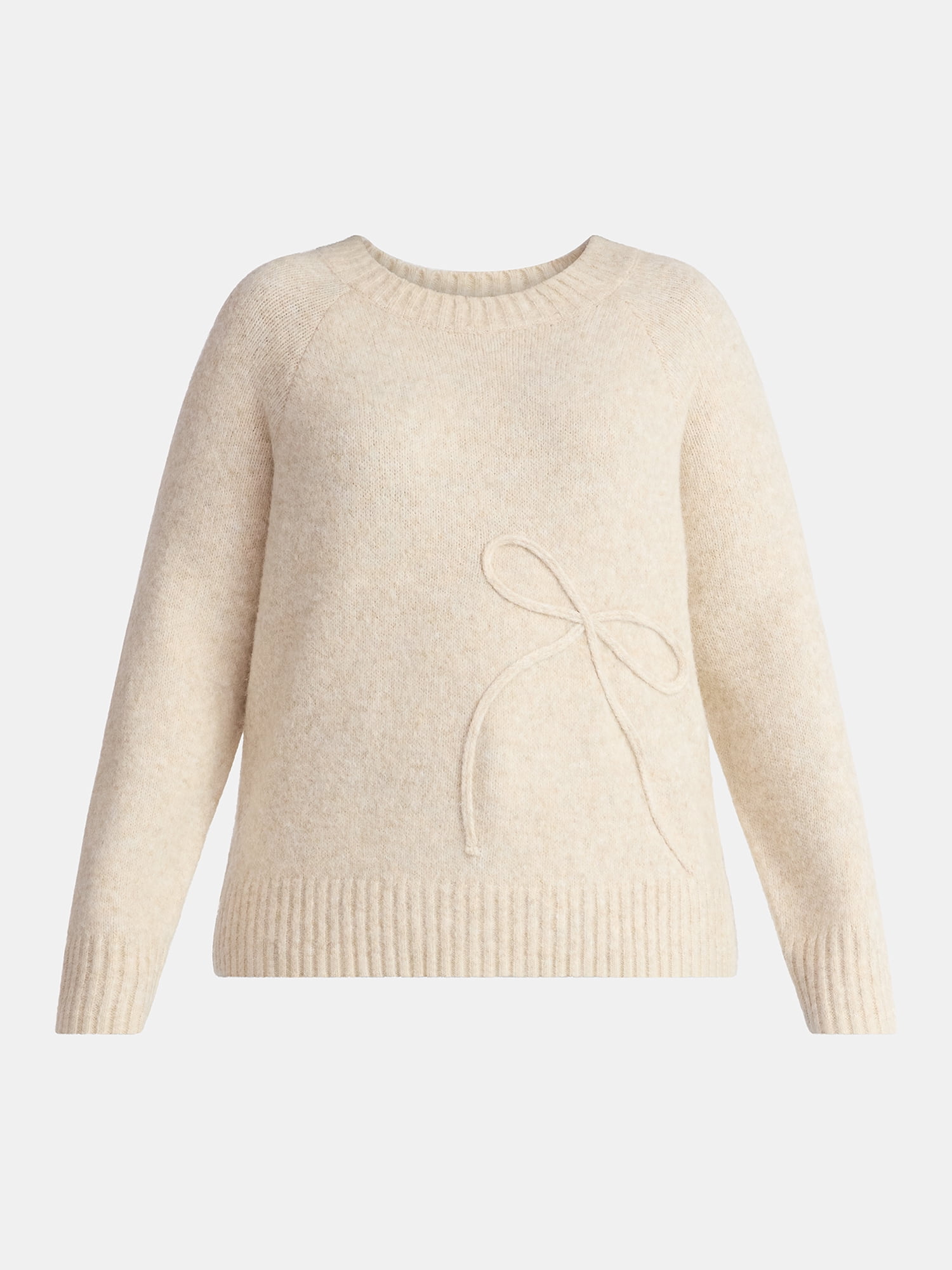 Terra & Sky Women’s Plus Bow Stitch Crewneck Sweater, Lightweight, Sizes 0X-5X