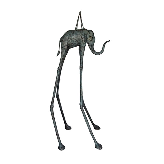 Modern Art Green Patina Tall Elephant Bronze Statue - Size: 26"L x 27"W x 67"H.