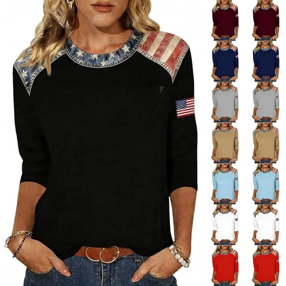 Fabrcox 1776-2026 250th Anniversary USA Shirts Flag Print Crew Neck Women Short Sleeve Shirts Freedom 4th of July Graphic Tshirts for Women Blue S
