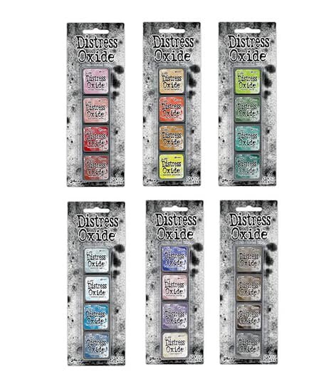 Mini Distress Oxide Pad 12 PK Bundle - Complete Ranger Tim Holtz Mini Distress Oxide Pad Sets #1 - #12 with 2 Glass Spray Bottles and Trebbies Detail Sticks