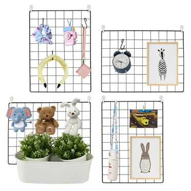 SKYSHALO Grid Wall Storage Organizer Metal Grid with Clips and Hooks, 11.8x15.7 inch, 4 Pack