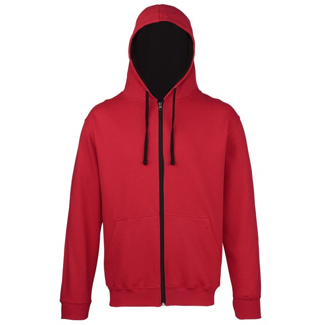 Awdis - Sudadera con capucha y cremallera Modelo Varsity hombre/caballero - Gym/Correr/Deporte (Rojo fuego/ Negro)