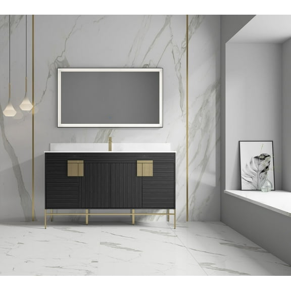 Bulanka 60" Single Sink Vanity Dawn grey , Golden Brass Hardware
