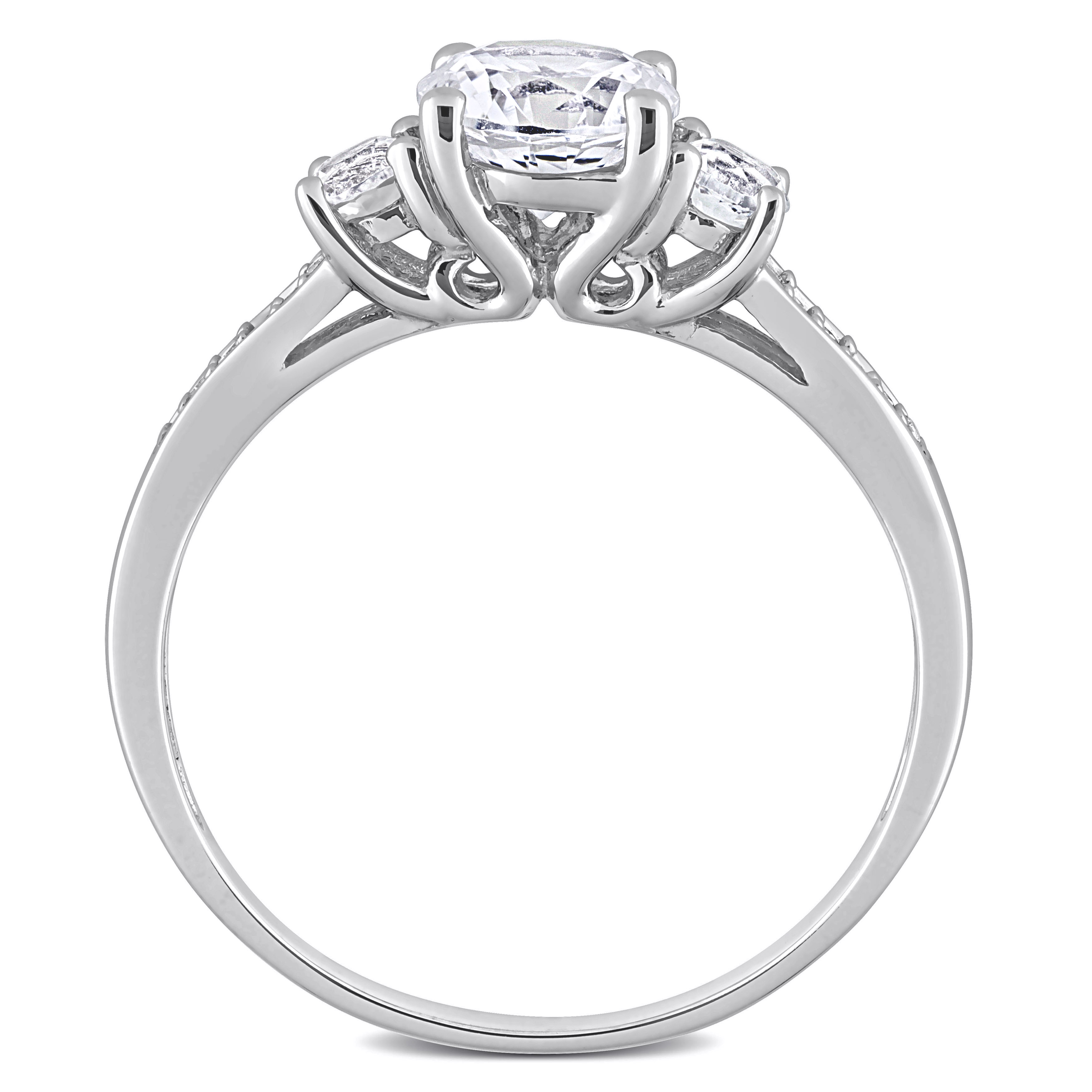 Everly Women's Engagement Anniversary Bridal 1 1/3 CT. Round Created White Sapphire Round-Cut Diamond Accent (G-H, I2-I3) 10kt White Gold 3-Stone Ring with 4 Prong/Pave Setting & Shoulder Diamonds - image 6 of 10