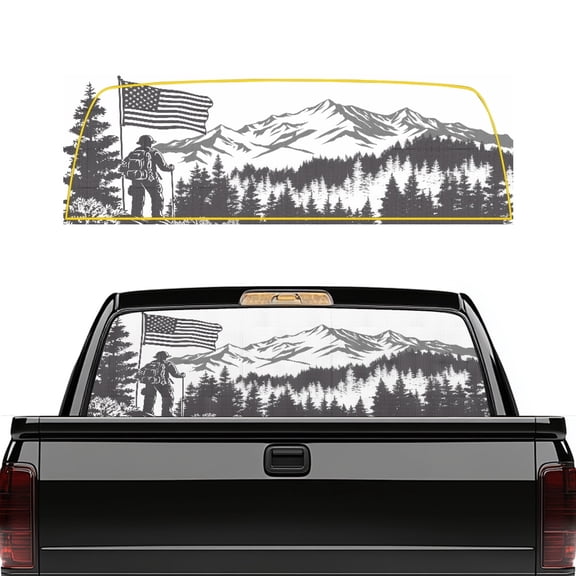FUIALDOLG Hiking Silhouette Truck Back Window Decals Perforated Wrap Universal Rear Window Sticker Fits Most Pickup Trucks SUV