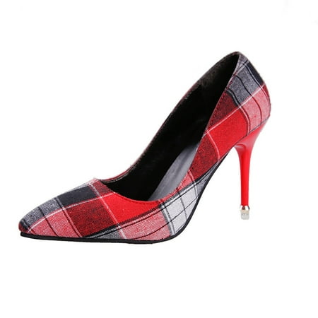 - Meigar New Elegant Women High Heel Pointed Pointy Toe Dress Plain Pump Plaid Style