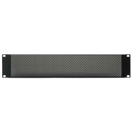 PULSE - 19  Rack Mesh Vented Panel - 2U 19  rack mount panels Steel plate with a black powder coating Punched vent holes allows greater air flow over slotted vents Pressed angled edging for added strength Panel Type: Ventilation Panel Rack U Height: 2U Panel Material: Steel Body Colour: Black Height: 89mm Width: 482mm