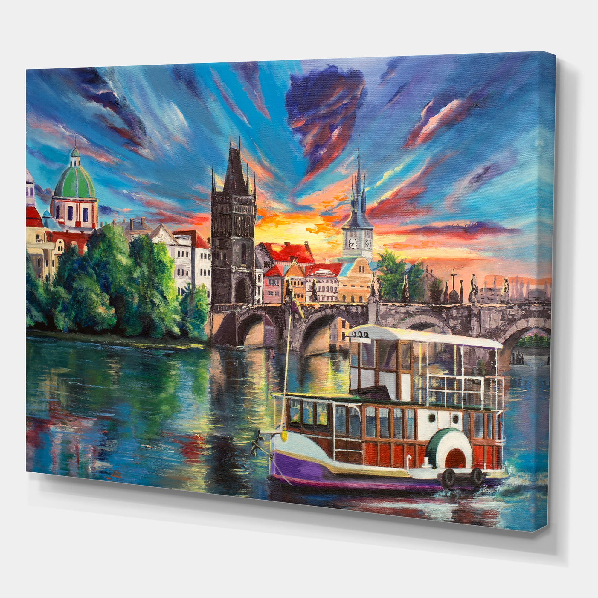 Designart ' Sunset Over Cityview Of Prague ' Children's Art Canvas Wall Art Print