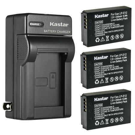 Kastar 3-Pack Battery and AC Wall Charger Replacement for Canon LP-E12 LPE12 Battery Canon LC-E12 LC-E12E Charger Canon EOS 100D EOS M EOS M2 EOS M10 EOS M100 EOS M200 PowerShot SX70 HS Camera